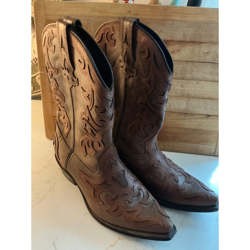 Rockin Country RC6025 Mens Brown Leather Western Cowboy Boots 11.5 D